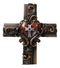 Rustic Carved Faux Wooden Floral Scrollwork With Red Heart Multi Tone Wall Cross