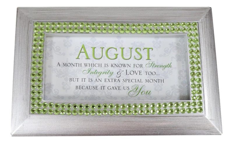 August Peridot Strength Integrity Birthstones Silver Tone Musical Trinket Box