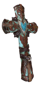 Rustic Western Faux Leather Aztec Boot Design Turquoise Stone Heart Wall Cross