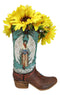 Western Turquoise Heart Cross Angel Winged Cowgirl Faux Leather Boot Vase Decor