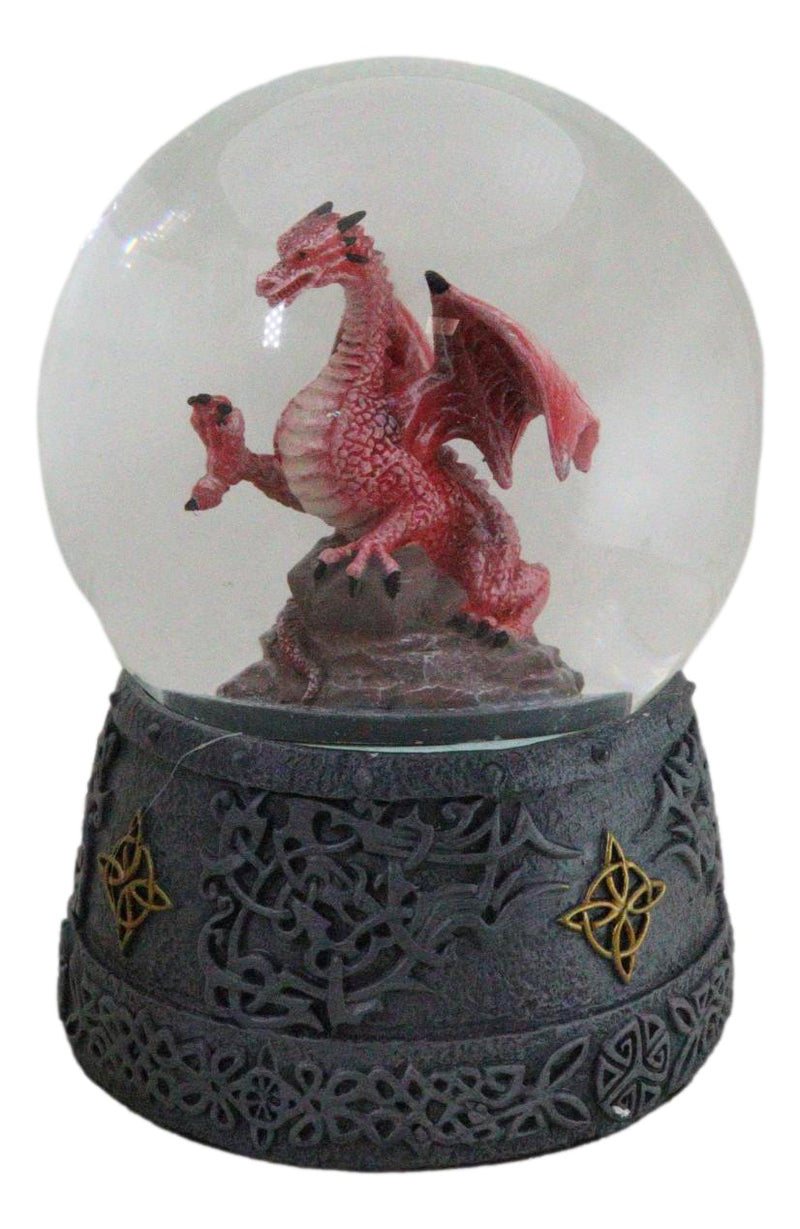 Fantasy Celtic Quadrilateral Knotwork Red Volcano Dragon Water Globe Figurine