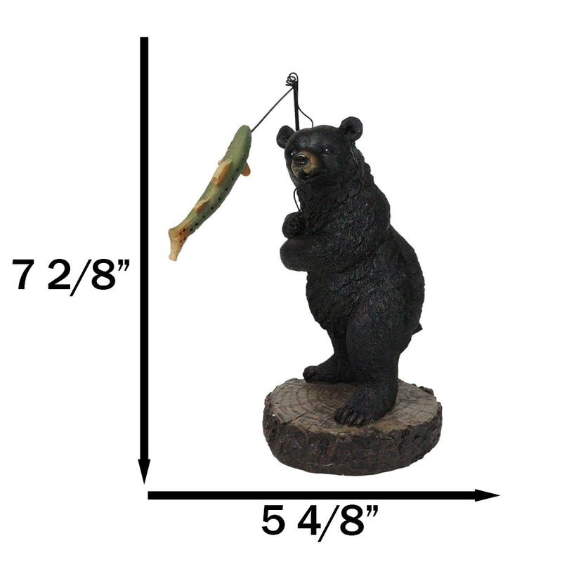 Whimsical Rustic Forest Black Bear Catching Largemouth Bass Fish Figurine