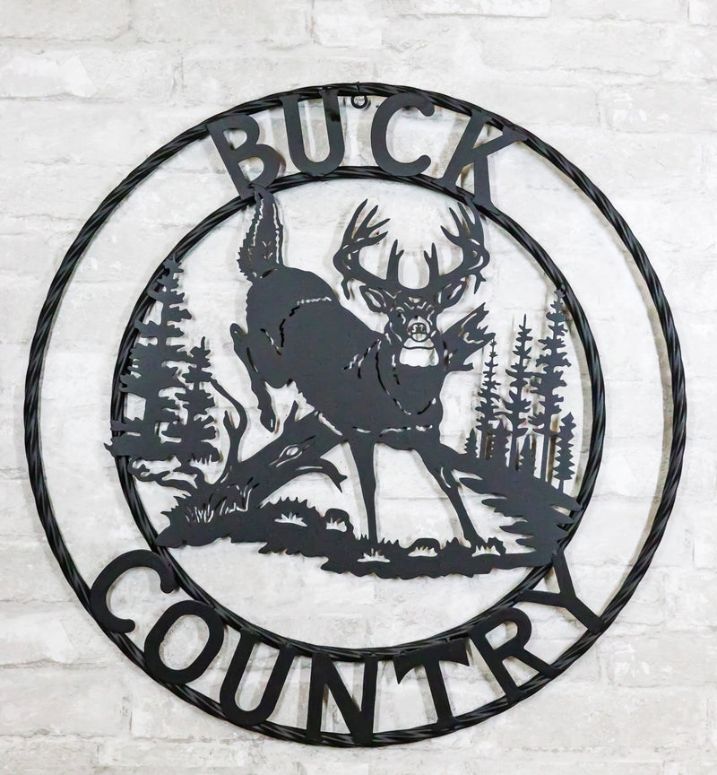 24"Dia Rustic Western Buck Country Mountains Pine Forest Metal Wall Circle Sign