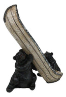 Western Rustic Forest Black Bears Moving A Canoe Boat To The River Figurine