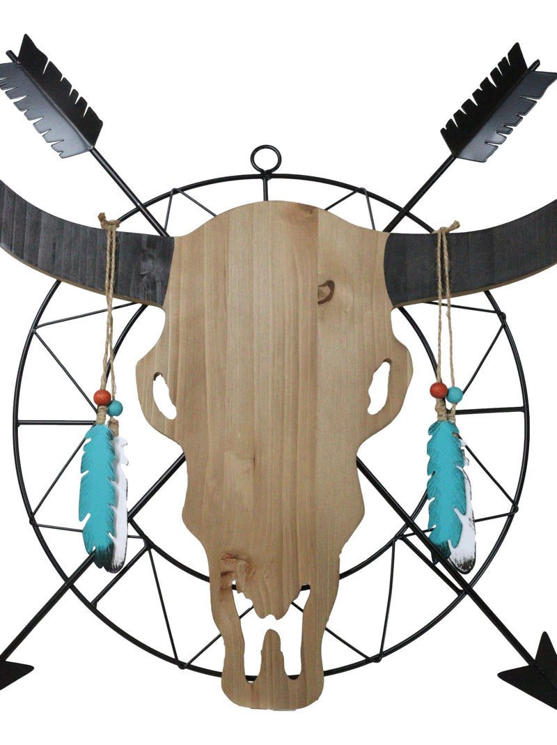 18"L Western Dreamcatcher Feathers Crossed Arrows Tribal Cow Skull Wall Decor