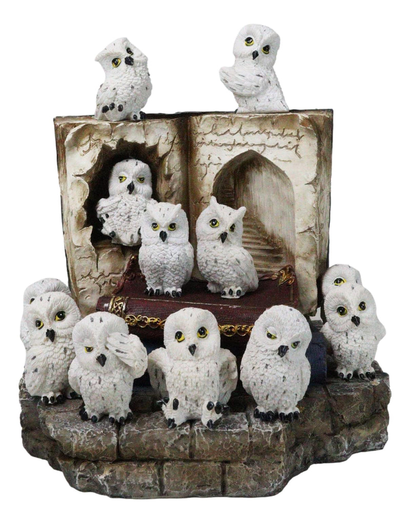 12 Mini Snow White Owls On Pentagram Spell Books With Secret Caverns LED Display