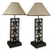 Set of 2 Rustic Western Triple Lone Stars Wood And Metal Bedside Table Lamps