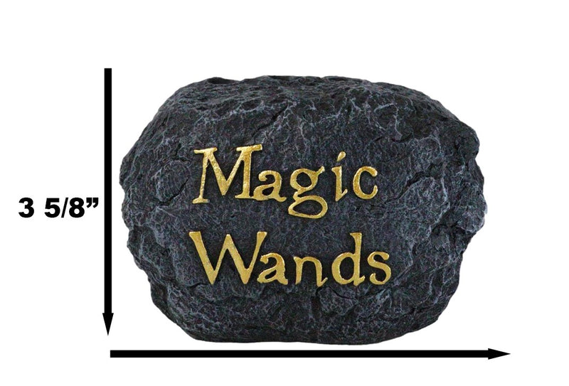 4 Assorted Wizards Witches Dragons Magic Wands With Faux Rock Holder Stand Set