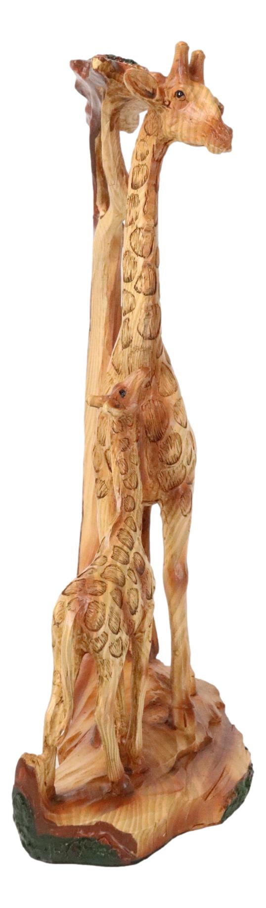 Safari Savannah Giraffe Family In Scenic Forest Faux Wooden Cutout Figurine