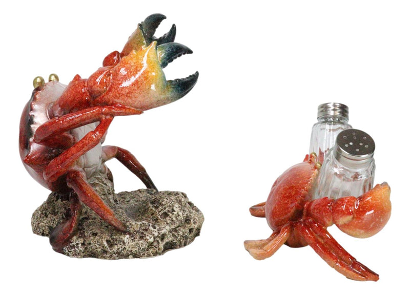 Set Of 2 Ocean Marine Stone Crab Wine Bottle And Salt Pepper Shakers Holders