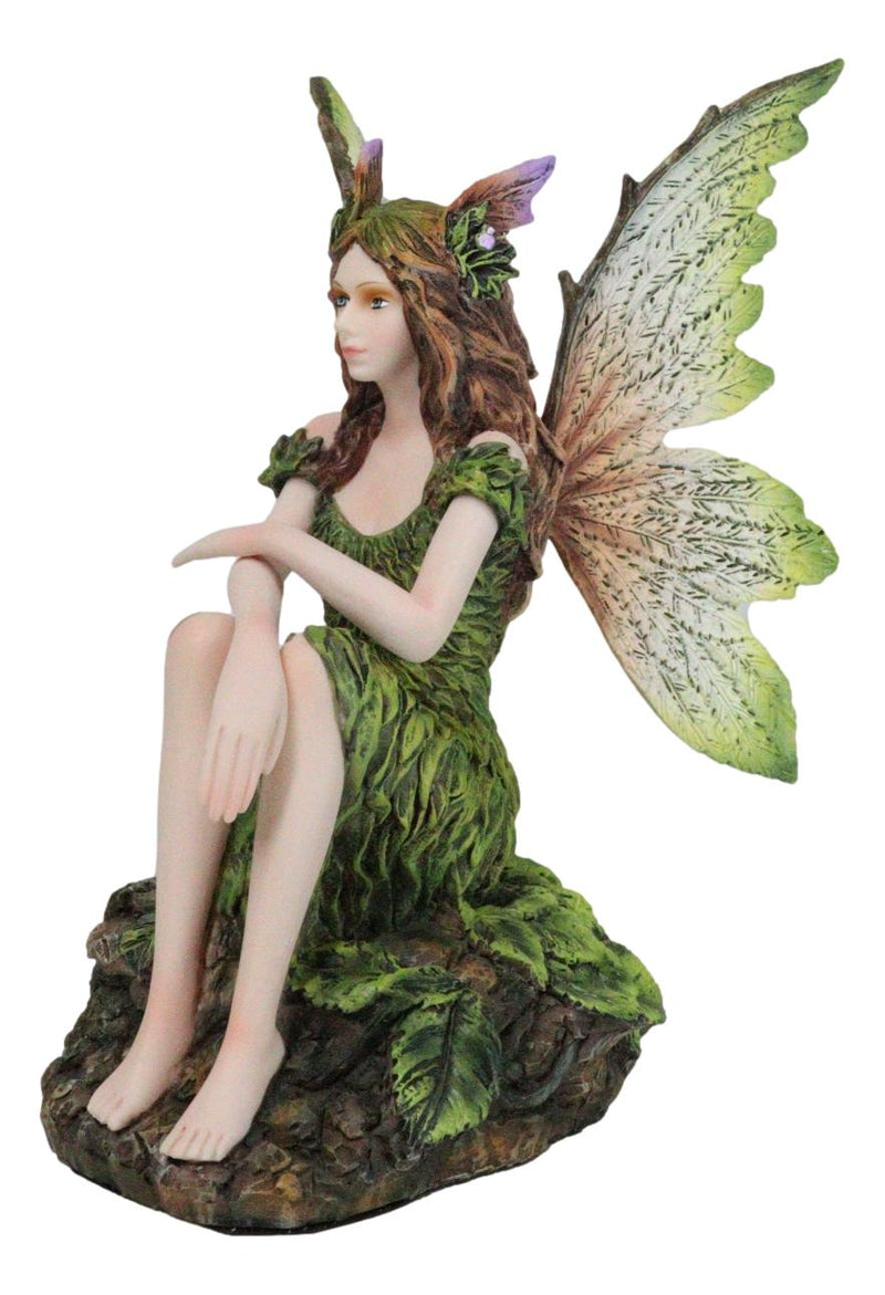 Sitting Pretty Tribal Elf Pixie Earth Fairy in Green Foliage Dress Figurine