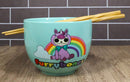 Furrybones Teal Blue Uni Rainbow Unicorn Porcelain Bowl With Chopsticks Set