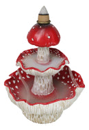 Enchanted Fairy Garden Red 3 Tiered Toadstool Mushrooms Backflow Incense Burner