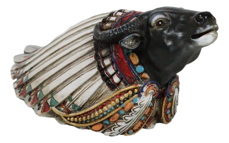 Tribal Southwest Black Buffalo With Indian Chief Headdress Piggy Money Coin Bank