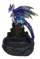 Purple Blue Dragon Perching On Stonewall Castle Ashtray Jewelry Dish Figurine