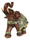 Faux Wood Trunk Up Elephant With Golden Scrollwork And Glass Mirrors Figurine