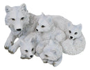 Winter Snow White Albino Wolf Mother at Repose with 4 Cubs Family Figurine