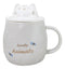 Whimsical Grey Chubby Feline Kitty Cat Cup Mug With Lid And Stirring Spoon