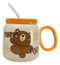 Whimsical Brown Bear Anime 16oz Orange Ceramic Mug Cup With Lid And Glass Straw