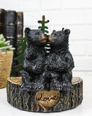 Rustic Black Bear Couple Kissing On Love Tree Ring with Pine Trees Figurine