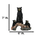 Rustic Forest Standing Black Bear and 2 Cubs On Faux Wooden Log Bridge Figurine