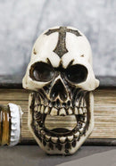 Set Of 2 Gothic Graveyard Evil Grinning Skull With Goth Cross Hand Bottle Opener