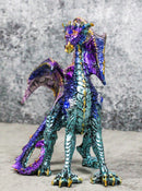 Standing Semi Metallic Purple Silver Space Galaxy Dragon With Gemstones Figurine