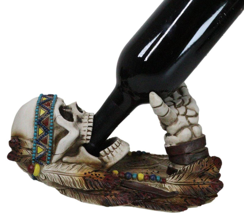 Southwestern Indian Chief Warpath Skeleton Skull Guzzling Bottle Wine Holder