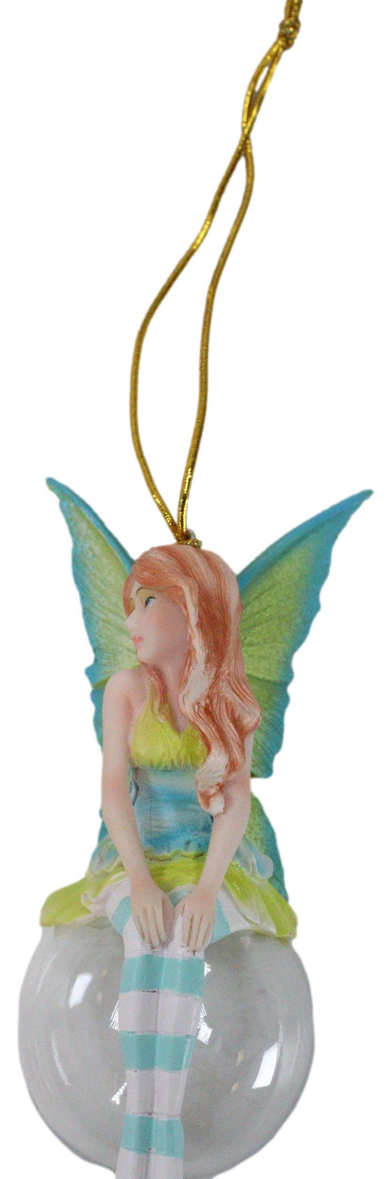 Green Clover Bubble Rider Fairy Hanging Ornament Amy Brown Holiday Collection