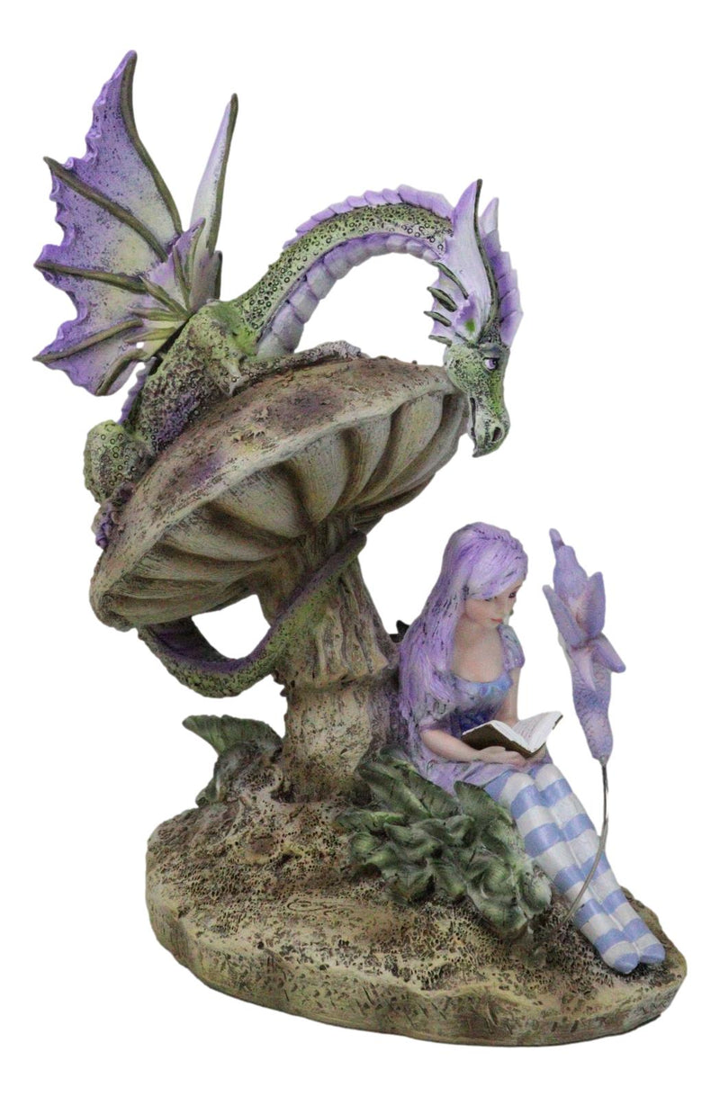 Amy Brown Bookworm Fairy With Pixie and Dragon By Toadstool Mushroom Figurine