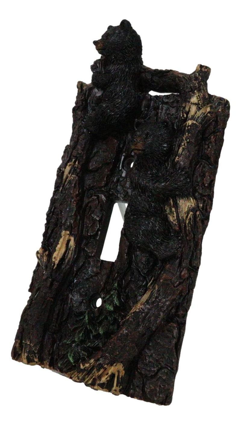 Set of 2 Rustic Forest Black Bears Climbing Tree Single Toggle Switch Covers