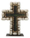 Christian Standing Layered Cross With Rustic Pebble Rocks Faux Wood Finish