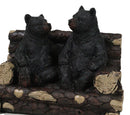 Rustic Black Bears Father And Son Family Sitting On Tree Logs Couch Figurine