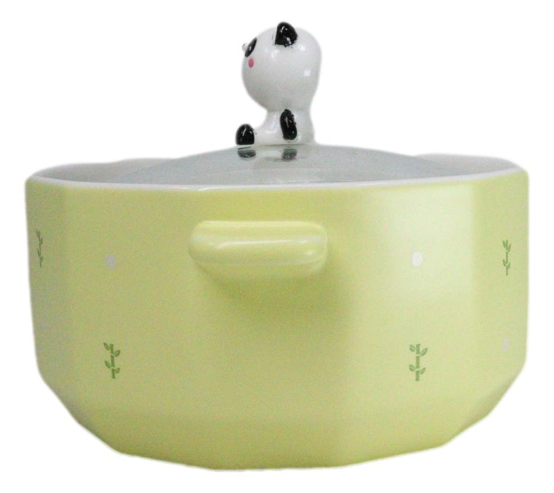 Ceramic Yellow Lovely Panda 30oz Noodle Dessert Food Bowl W/ Glass Lid