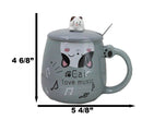 Grey Calico Cat Love Music Coffee Mug Cup With Spoon And Kitten Knob Lid 15oz