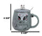 Grey Calico Cat Love Music Coffee Mug Cup With Spoon And Kitten Knob Lid 15oz