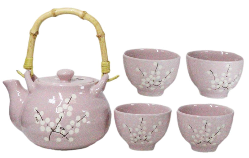 Japanese Sakura Pink Ume Plum Cherry Blossom Traditional Teapot With Cups Set