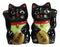 Black Lucky Fortune Japanese Maneki Neko Cats Ceramic Salt Pepper Shakers Set