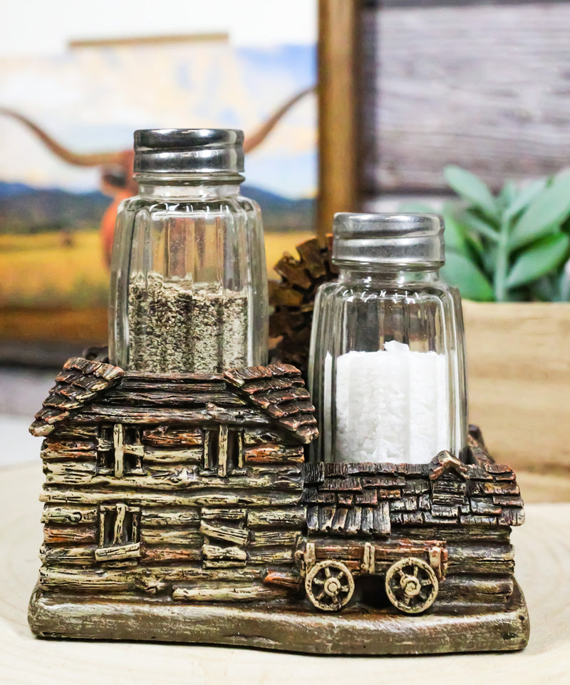 Western Farmhouse Barn With Windmill And Wagon Salt Pepper Shakers Holder Set