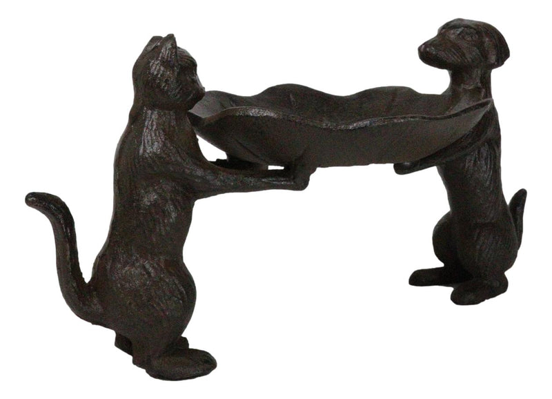 Cast Iron Dog And Cat With Lilypad Jewelry Trinket Keys Holder Figurine 12" L