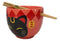 Red Maneki Neko Lucky Cats Ceramic Donburi Ramen Soup Bowl With Chopsticks Set