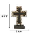 Christian Standing Layered Cross With Rustic Pebble Rocks Faux Wood Finish