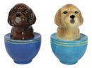 Ceramic Chocolate And Fawn Teacup Labrador Puppy Dogs Salt Pepper Shakers Set