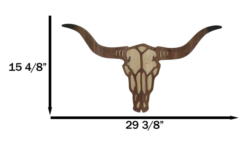 Rustic Western MDF Wood Longhorn Cow Skull Cutout Wall Decor Plaque 29.25"L