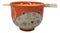 Orange Chubby Kitty Cat Ceramic Donburi Ramen Soup Bowl With Chopsticks Set