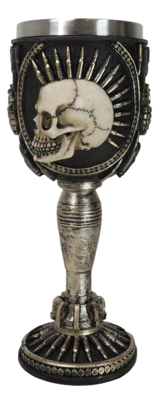 War Dog Steampunk Skeleton Bullet Spiked Mohawk Skull Wine Goblet Chalice Cup