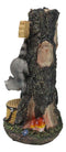 Forest Sleeping Black Bear With Cub On Tree And Sneaky Raccoon Welcome Figurine