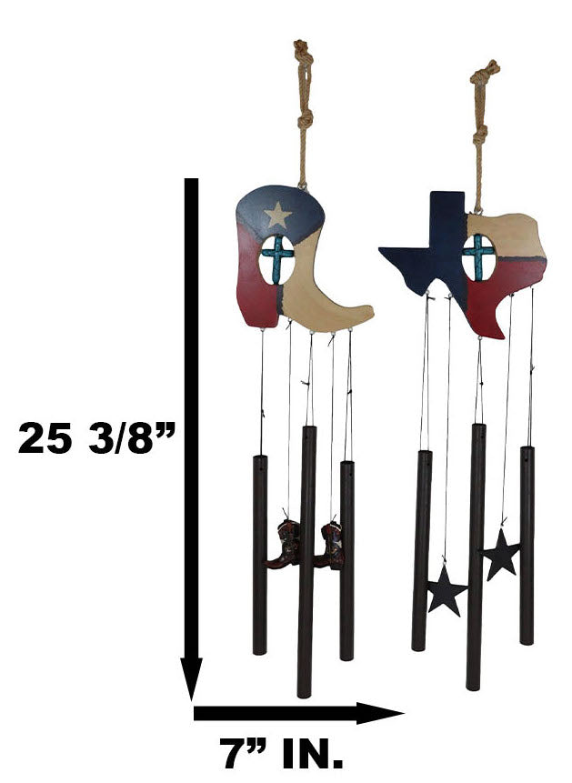 Pack of 2 Western Star Texas State Flag Cowboy Boot Turquoise Cross Wind Chimes