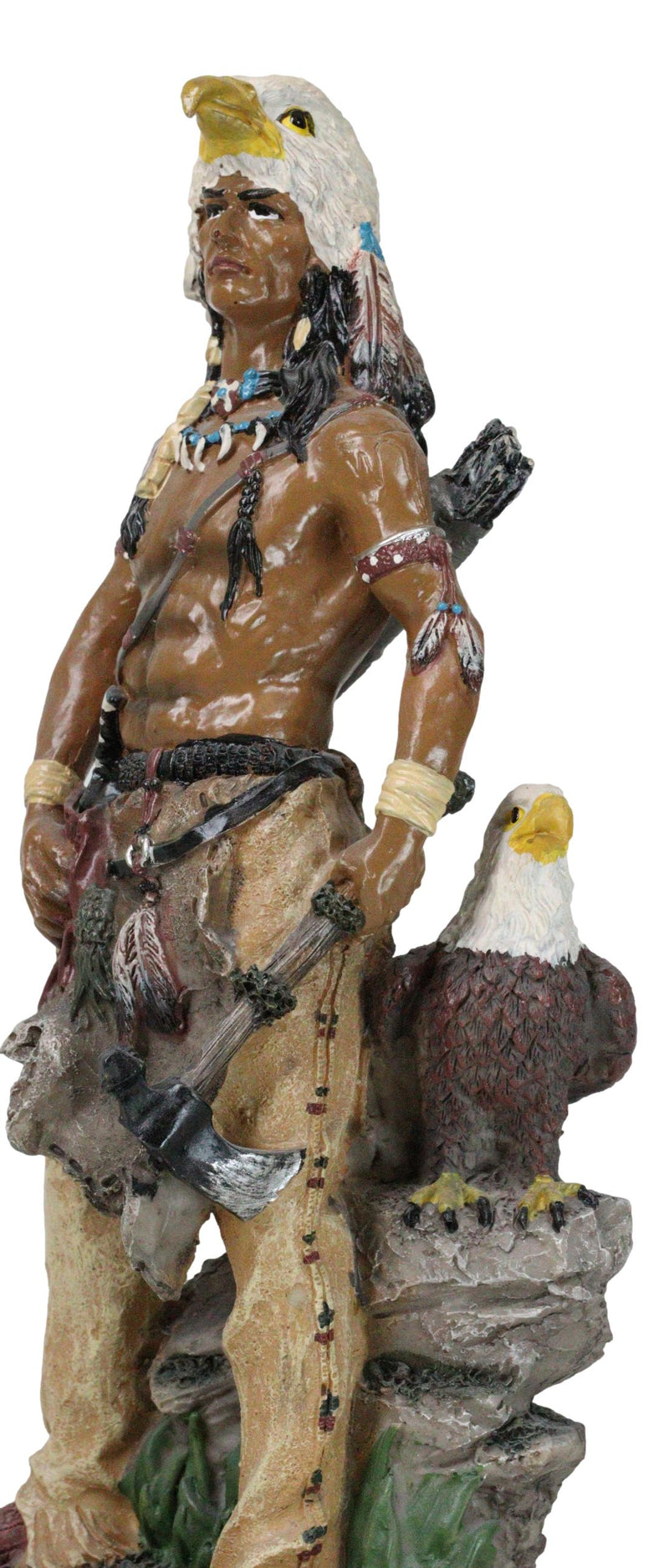 Sky Mountain Indian Tribal Eagle Warrior Chief Holding Axe With Bird Statue