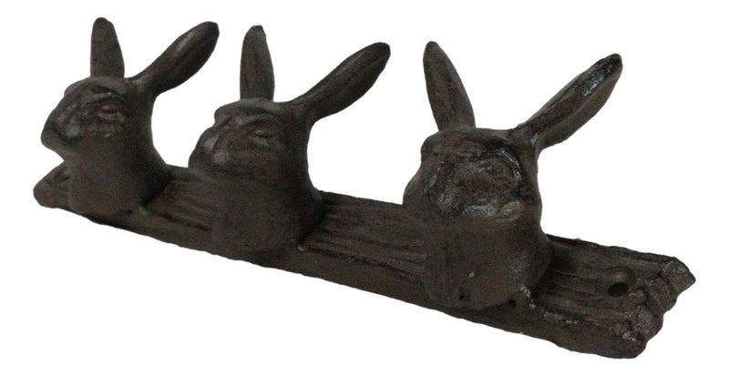 Cast Iron Whimsical 3 Bunny Rabbit Hares Multi Point Wall Coat Hooks Decor